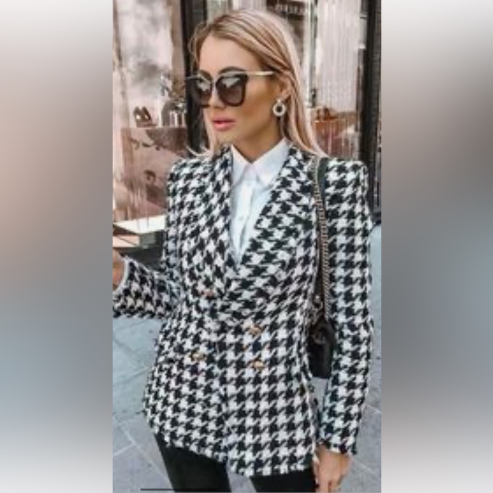 Zara Houndstooth blazer Tweed material